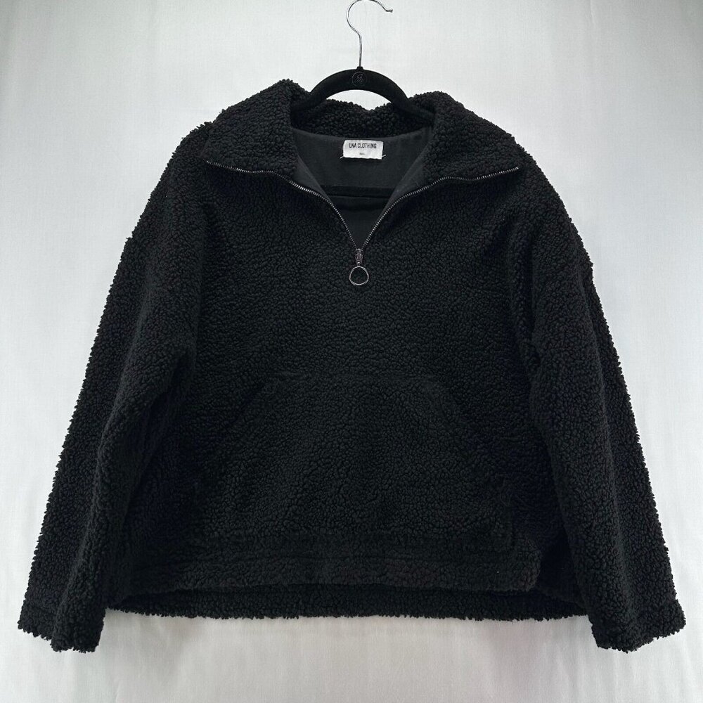 LNA Clothing Sweatshirt Womens S Deep Pile Fleece 1/4 Zip Pullover Jumper Black